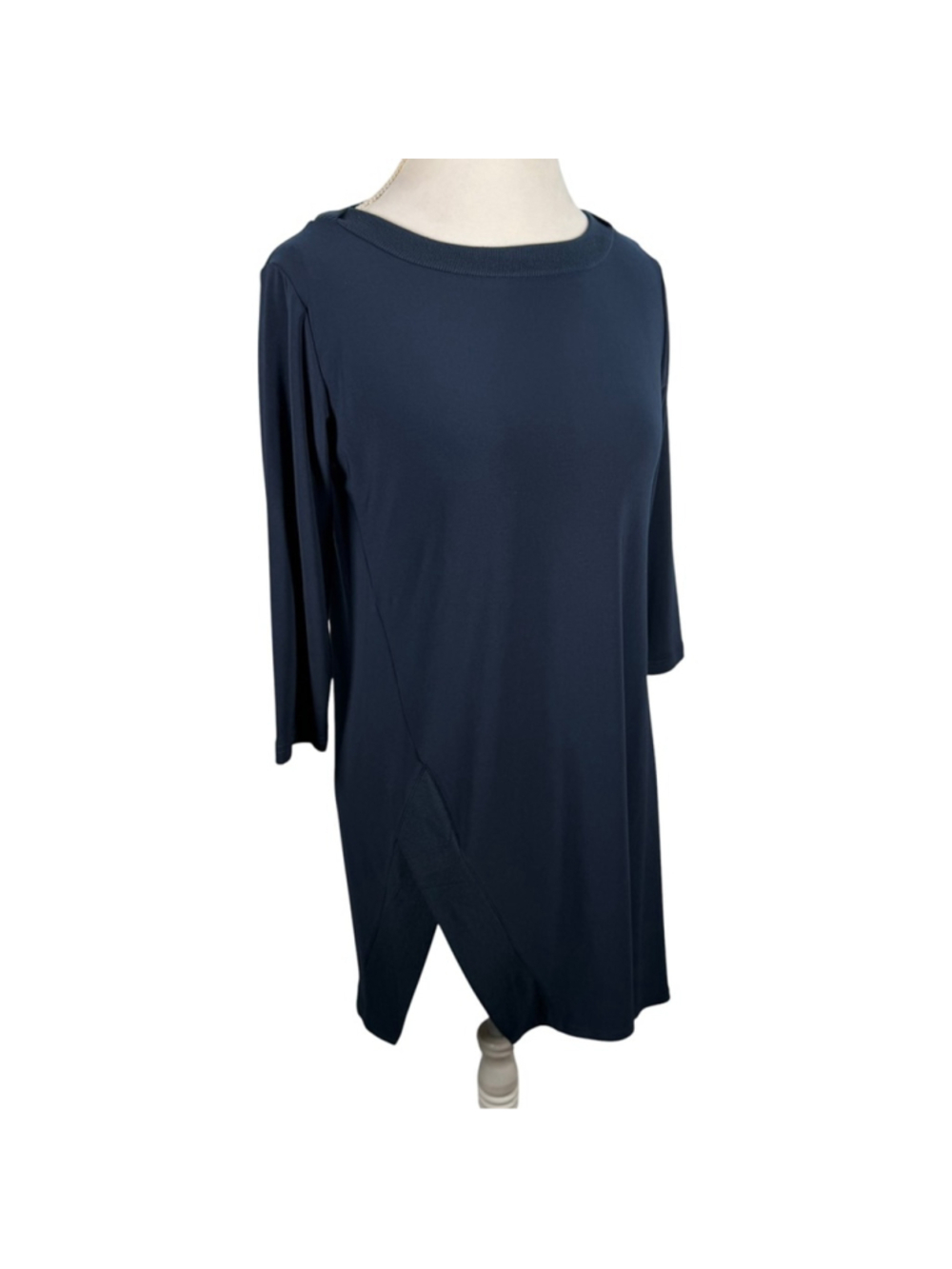 Sympli Trapeze Tunic Top Navy 3/4 Sleeve Jersey Knit Asymmetrical Hem Size 6 - Picture 9 of 13